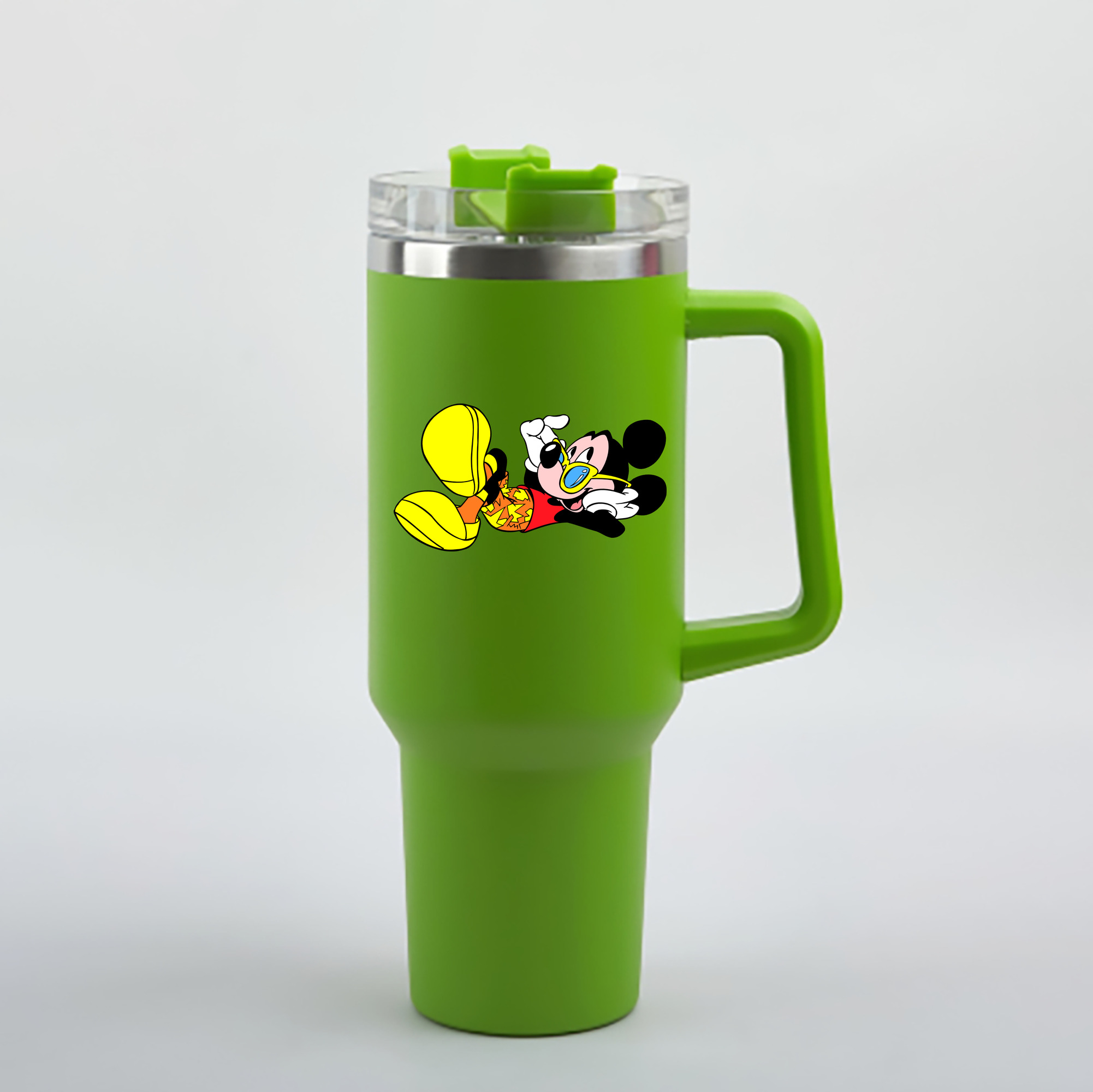 （画像用） ミッキーマウス Mickey Mouse 1200mL車用タンブラー - クリスタルステッカー（プラスチックストロー付き）